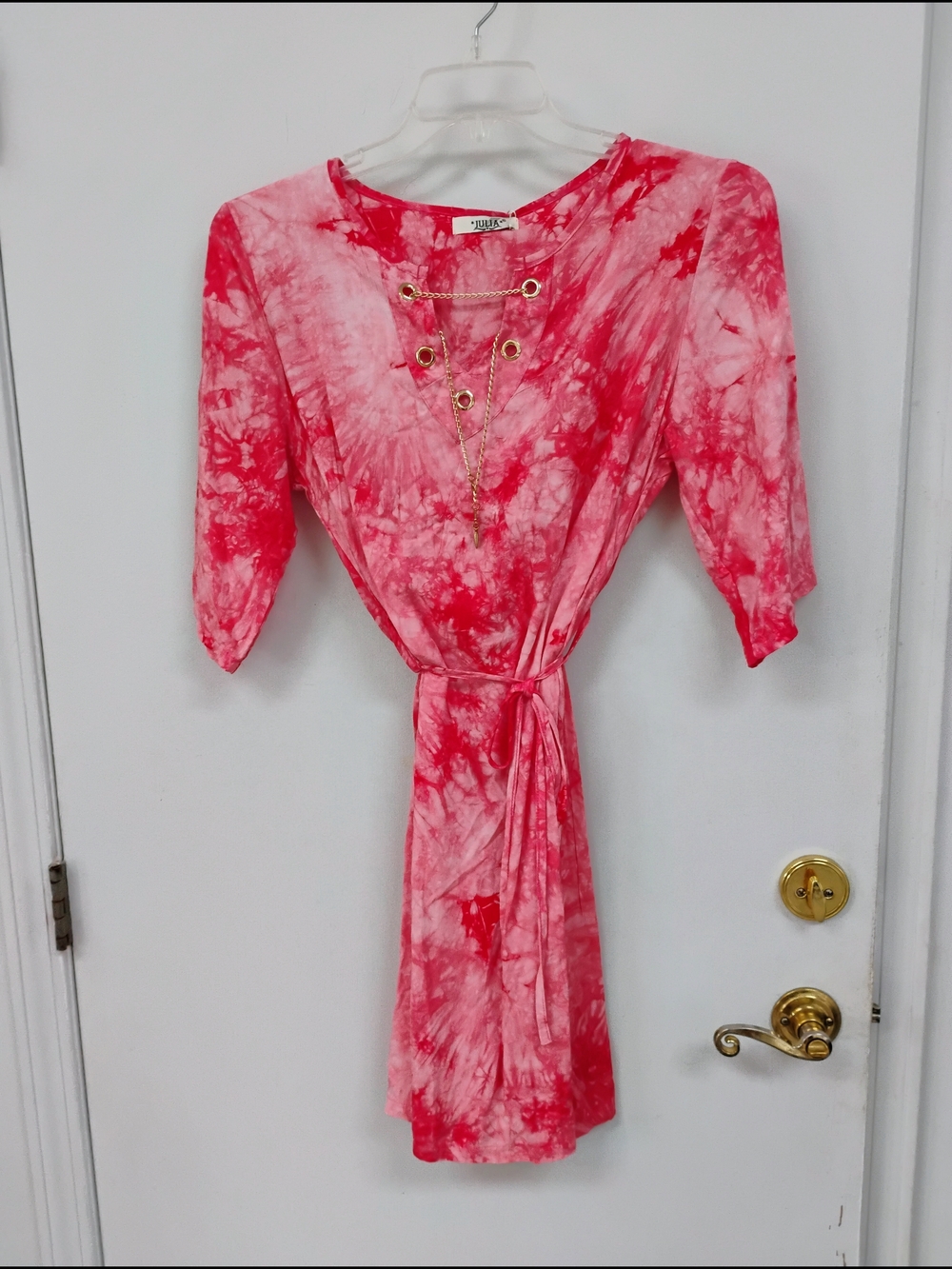 NWT Julia Red Tie Dye Chain Detail Dress Size L